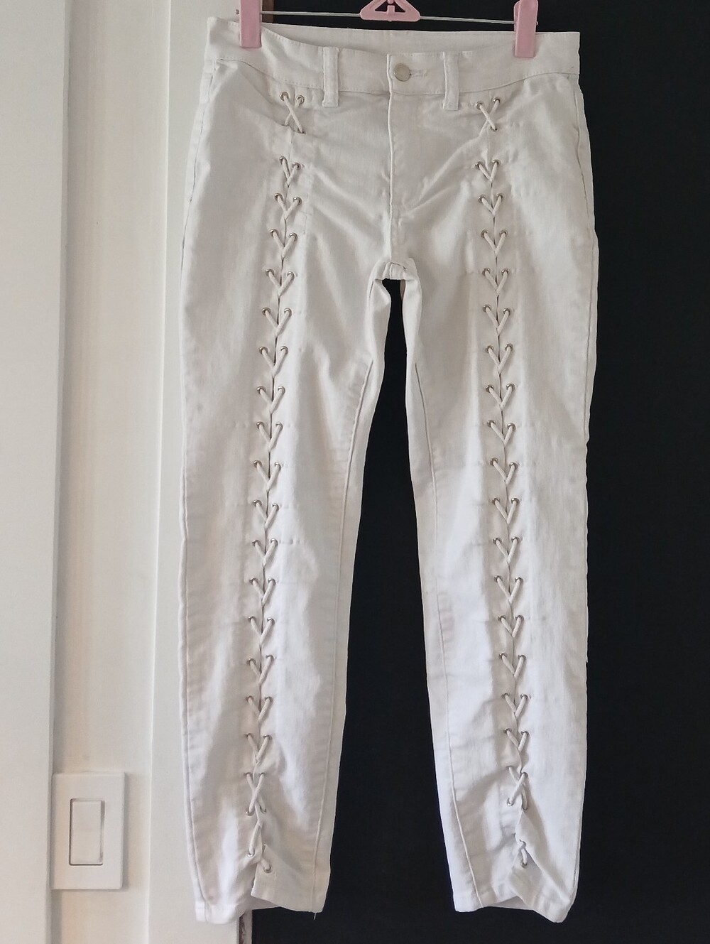 White Skinny Lace Up Jeans 29.